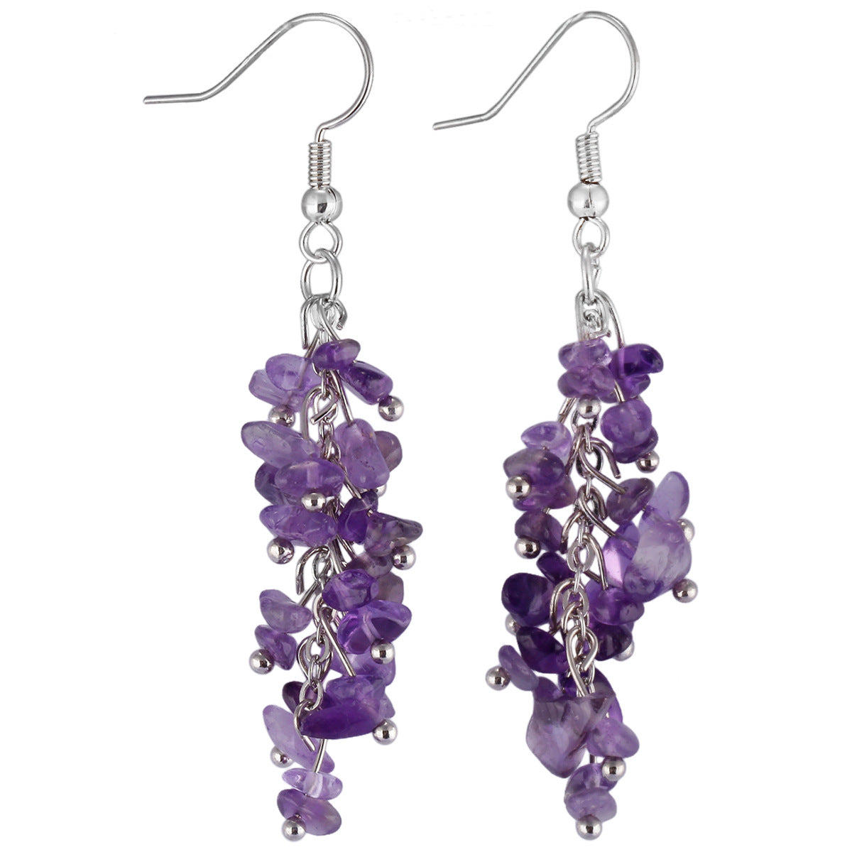 Wholesale Crystal Irregular Gravel Colored Grape String Tassel String Earrings